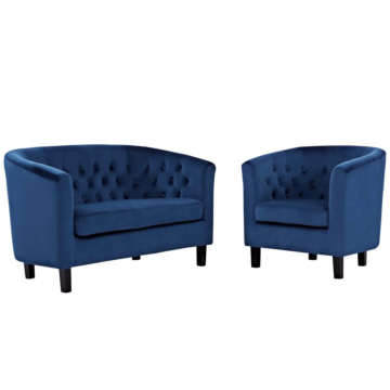 Modway Prospect 2 Piece Performance Velvet Loveseat and Armchair Set-Navy