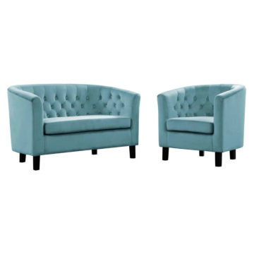 Modway Prospect 2 Piece Performance Velvet Loveseat and Armchair Set-Sea Blue