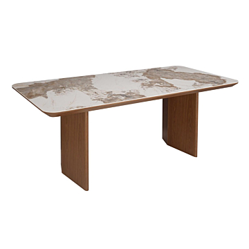 Chintaly Ruby Modern Ceramic & Wooden Top Table with Wooden Legs