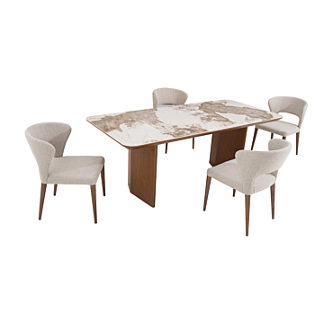 Chintaly Ruby Rose 5-Piece Modern Dining Set with Ceramic Top Table & Open-back Chairs