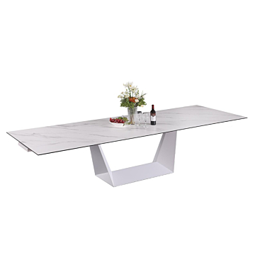 Chintaly Scarlette Contemporary Extendable Ceramic Top Dining Table with White Base