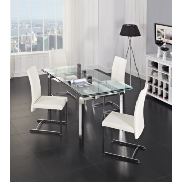 Stark Dining Room Set, Extendable Table with Clear Glass Top and 4 Black Fabio Chairs | Creative Furniture