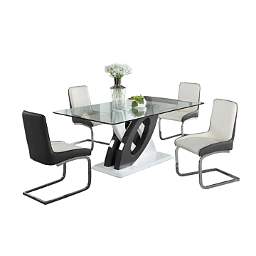 Chintaly Stella 5-Piece Modern Dining Set with Glass Table & 2-Tone Chairs