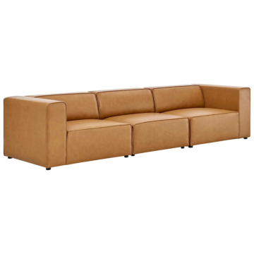 Modway Mingle Vegan Leather 3-Piece Sectional Sofa-Tan