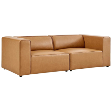 Modway Mingle Vegan Leather 2-Piece Sectional Sofa Loveseat-Tan