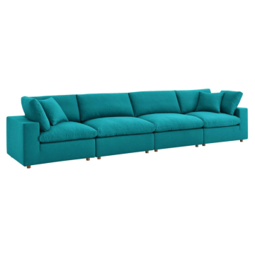 Modway Commix Down Filled Overstuffed 4 Piece Sectional Sofa Set-Teal