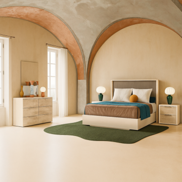 ALF Tullia Bedroom Set – Travertine Eco-Stone & Champagne High Gloss