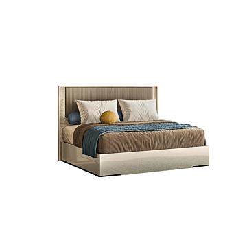 ALF Tullia King Bed - Eco-Leather Headboard with Travertine Eco-Stone and Integrated Lighting