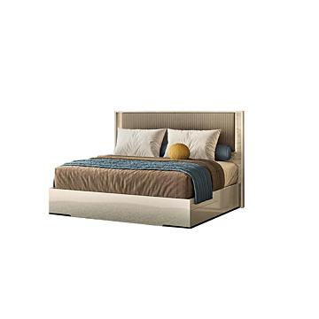 ALF Tullia Queen Bed - Eco-Leather Headboard with Travertine Eco-Stone and Integrated Lighting