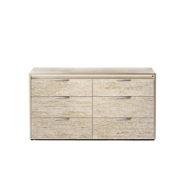 ALF Tullia 6-Drawer Dresser – Travertine Eco-Stone & Champagne High Gloss