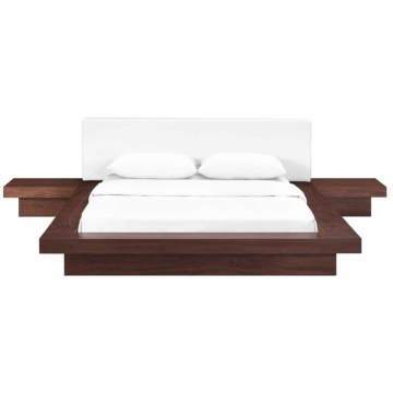 Modway Freja 3 Piece Vinyl Bedroom Set, Walnut White