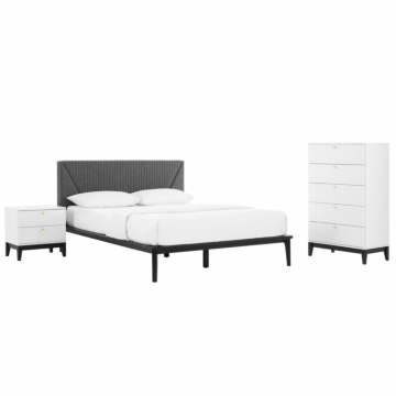 Modway Dakota 3 Piece Upholstered Bedroom Set, White