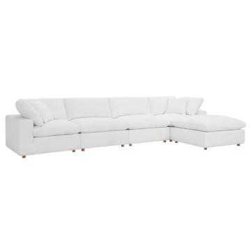 Modway Commix Down Filled Overstuffed 5 Piece Sectional Sofa Set-White