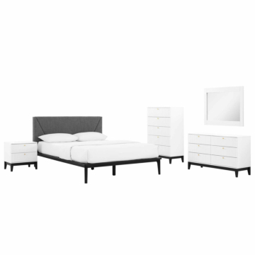 Modway Dakota 5 Piece Upholstered Bedroom Set, White