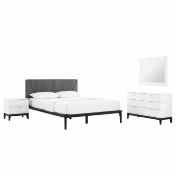 Modway Dakota 4 Piece Upholstered Bedroom Set, White